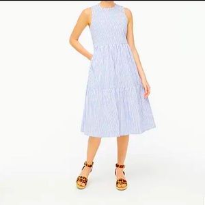 Sleeveless tiered midi dress in cotton poplin